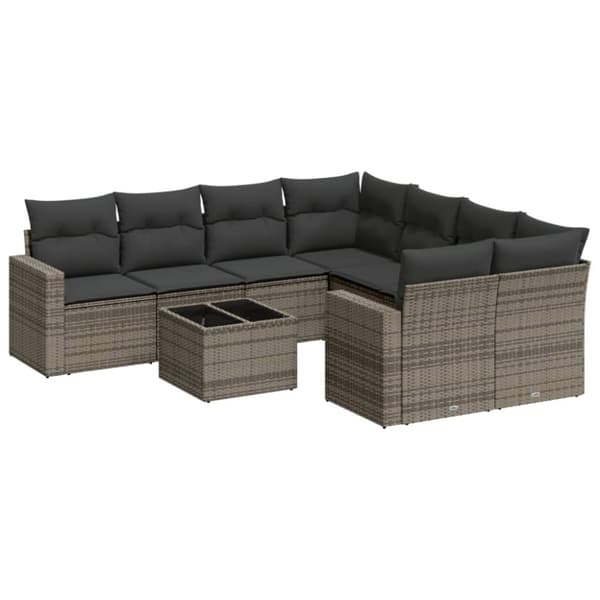 vidaXL sofasæt til haven 9 dele med hynder polyrattan grå