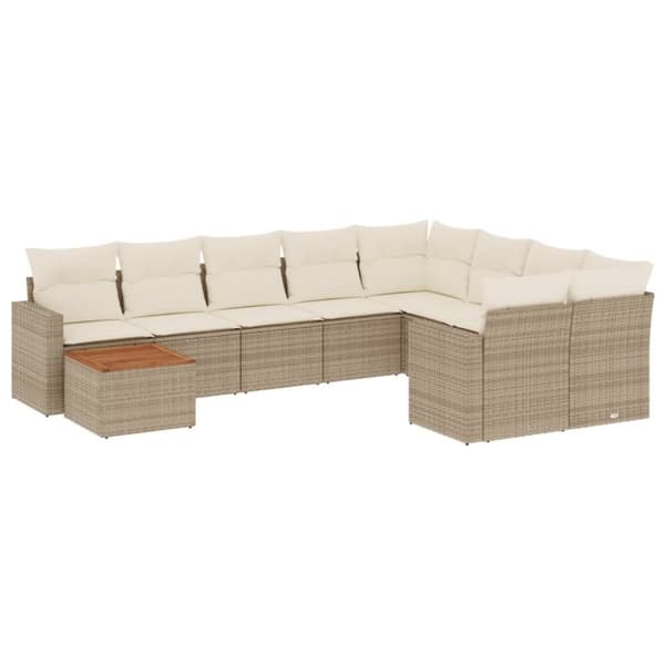 vidaXL sofasæt til haven 10 dele med hynder polyrattan beige