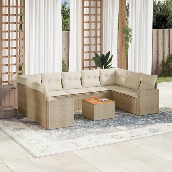vidaXL sofasæt til haven 10 dele med hynder polyrattan beige