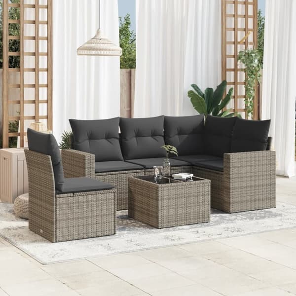 vidaXL sofasæt til haven 6 dele med hynder polyrattan grå