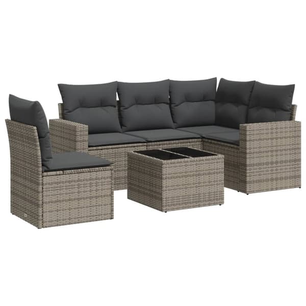 vidaXL sofasæt til haven 6 dele med hynder polyrattan grå