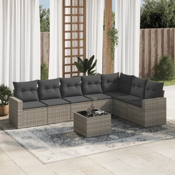 vidaXL sofasæt til haven 8 dele med hynder polyrattan grå