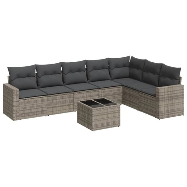 vidaXL sofasæt til haven 8 dele med hynder polyrattan grå