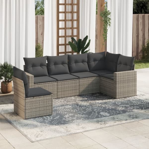 vidaXL sofasæt til haven 6 dele med hynder polyrattan grå