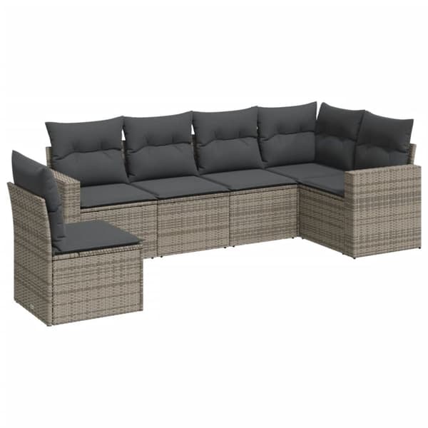 vidaXL sofasæt til haven 6 dele med hynder polyrattan grå