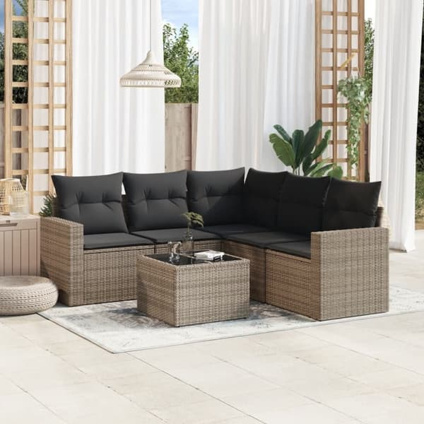vidaXL sofasæt til haven 6 dele med hynder polyrattan grå