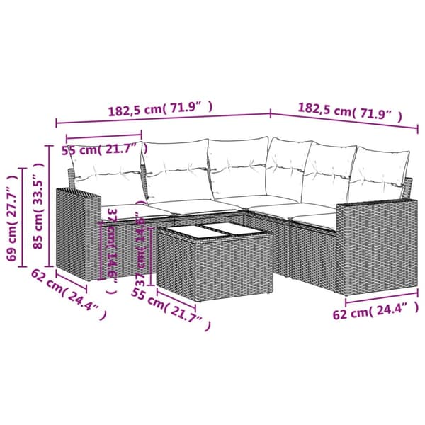 vidaXL sofasæt til haven 6 dele med hynder polyrattan grå