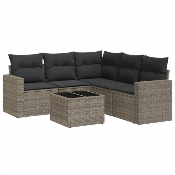 vidaXL sofasæt til haven 6 dele med hynder polyrattan grå