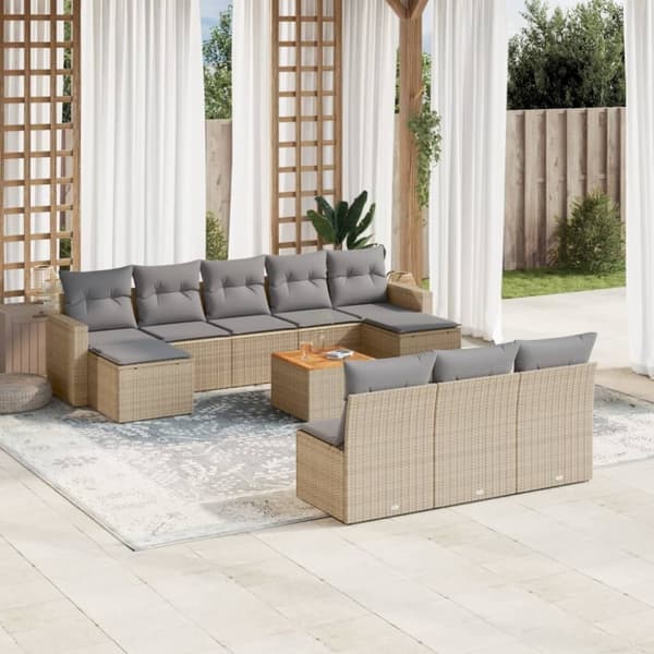 vidaXL sofasæt til haven 11 dele med hynder polyrattan beige