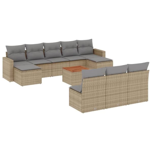 vidaXL sofasæt til haven 11 dele med hynder polyrattan beige