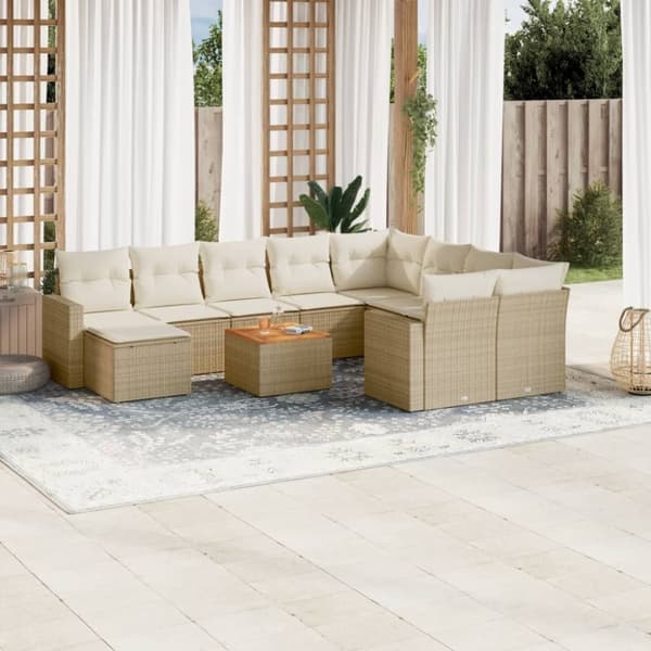vidaXL sofasæt til haven 11 dele med hynder polyrattan beige