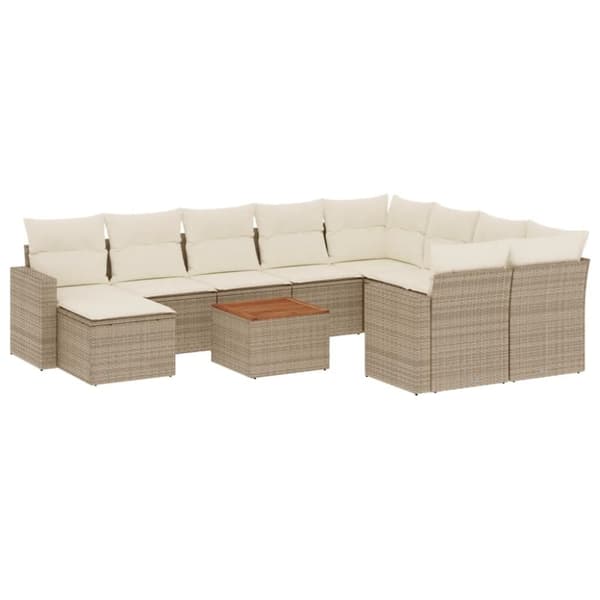 vidaXL sofasæt til haven 11 dele med hynder polyrattan beige