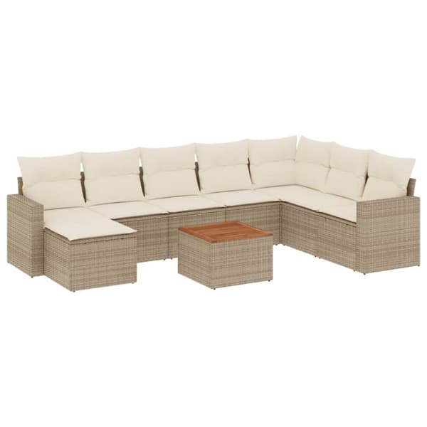 vidaXL Soffgrupp för trädgården med dynor 9 delar beige konstrotting