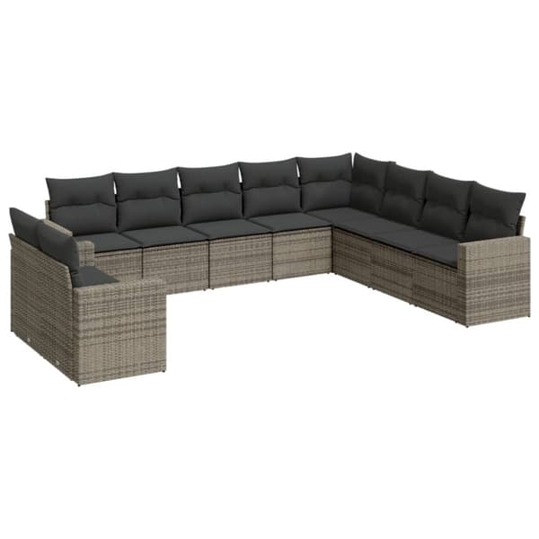 vidaXL sofasæt til haven 10 dele med hynder polyrattan grå