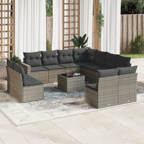vidaXL sofasæt til haven 12 dele med hynder polyrattan grå