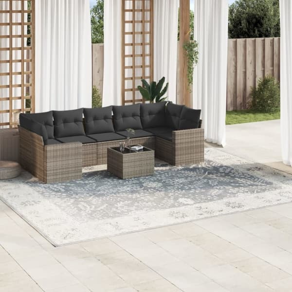 vidaXL sofasæt til haven 8 dele med hynder polyrattan grå
