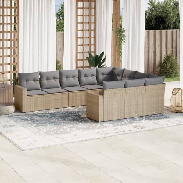 vidaXL sofasæt til haven 10 dele med hynder polyrattan beige