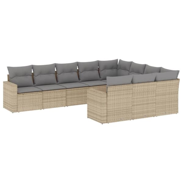 vidaXL sofasæt til haven 10 dele med hynder polyrattan beige