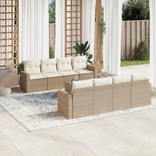vidaXL sofasæt til haven 9 dele med hynder polyrattan beige