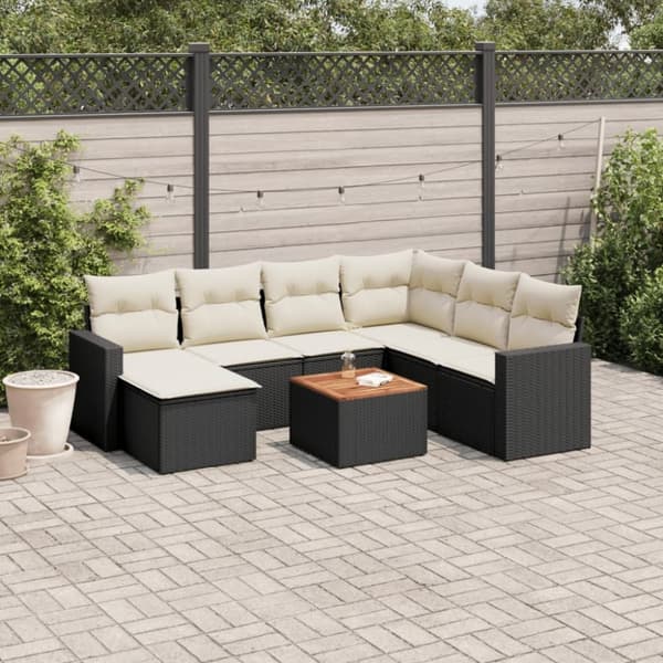 vidaXL sofasæt til haven 8 dele med hynder polyrattan sort