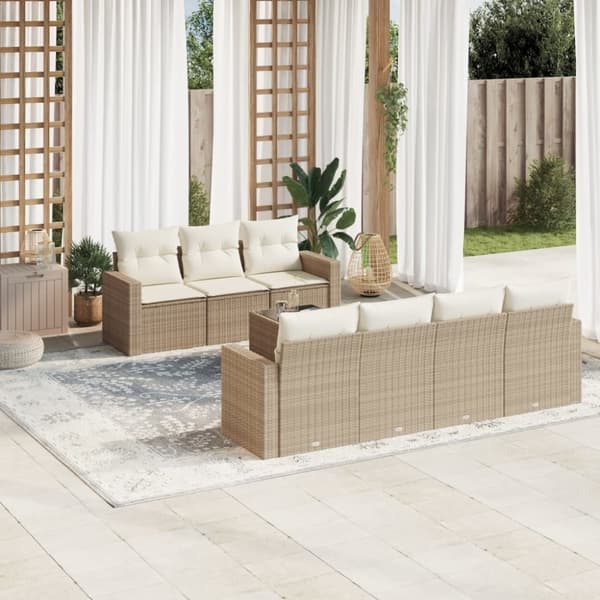 vidaXL sofasæt til haven 8 dele med hynder polyrattan beige