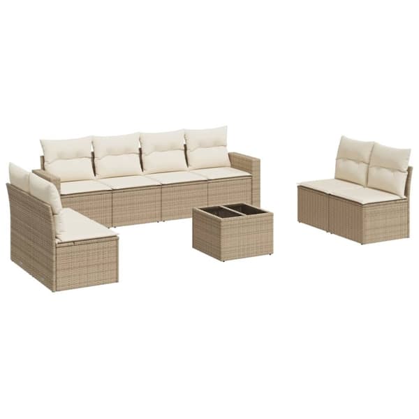 vidaXL sofasæt til haven 9 dele med hynder polyrattan beige