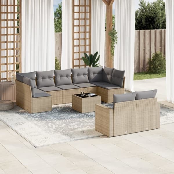 vidaXL sofasæt til haven 10 dele med hynder polyrattan beige