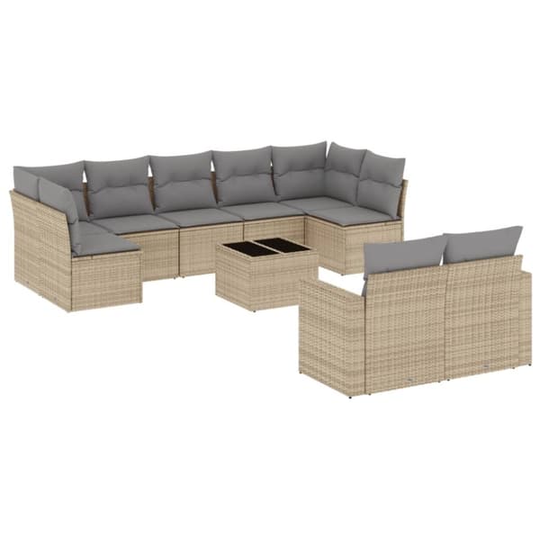 vidaXL sofasæt til haven 10 dele med hynder polyrattan beige