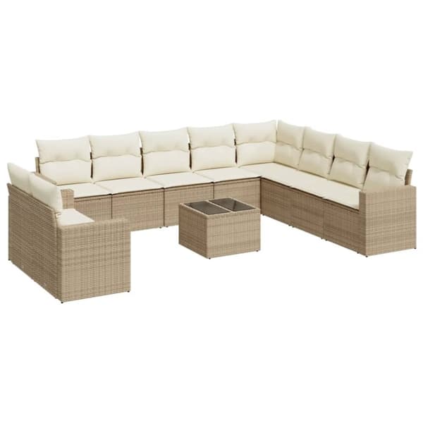 vidaXL sofasæt til haven 11 dele med hynder polyrattan beige