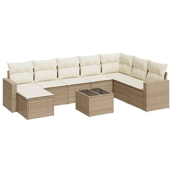 vidaXL Soffgrupp för trädgården med dynor 9 delar beige konstrotting