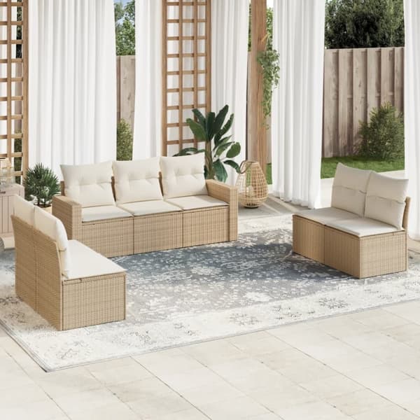 vidaXL sofasæt til haven 7 dele med hynder polyrattan beige