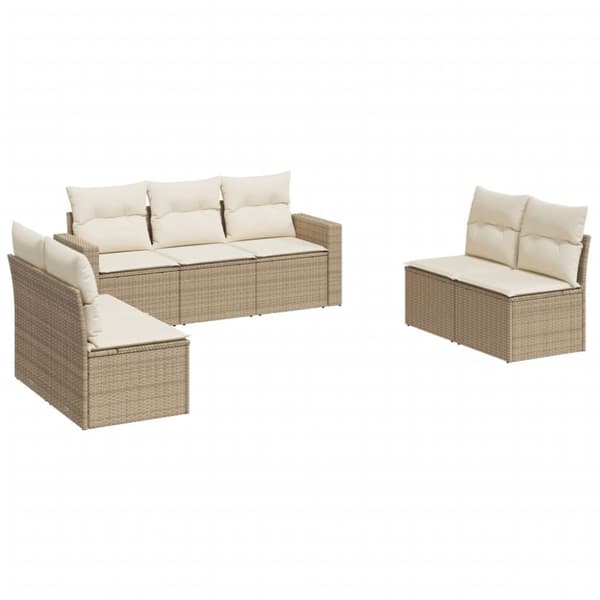 vidaXL sofasæt til haven 7 dele med hynder polyrattan beige