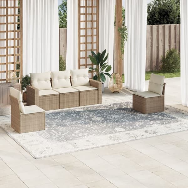vidaXL sofasæt til haven 5 dele med hynder polyrattan beige