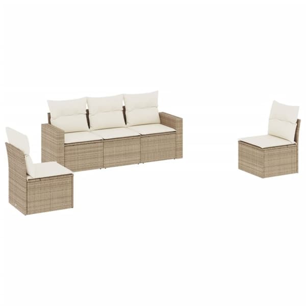 vidaXL sofasæt til haven 5 dele med hynder polyrattan beige
