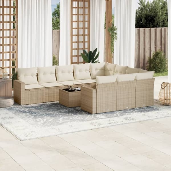 vidaXL sofasæt til haven 11 dele med hynder polyrattan beige