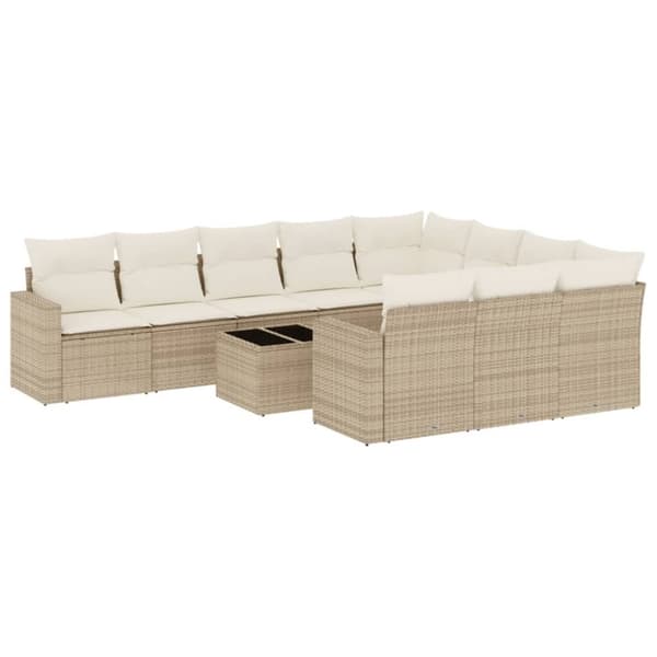 vidaXL sofasæt til haven 11 dele med hynder polyrattan beige