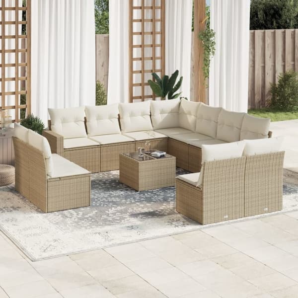 vidaXL sofasæt til haven 12 dele med hynder polyrattan beige