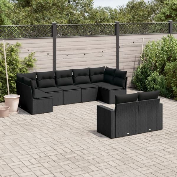 vidaXL sofasæt til haven 9 dele med hynder polyrattan sort