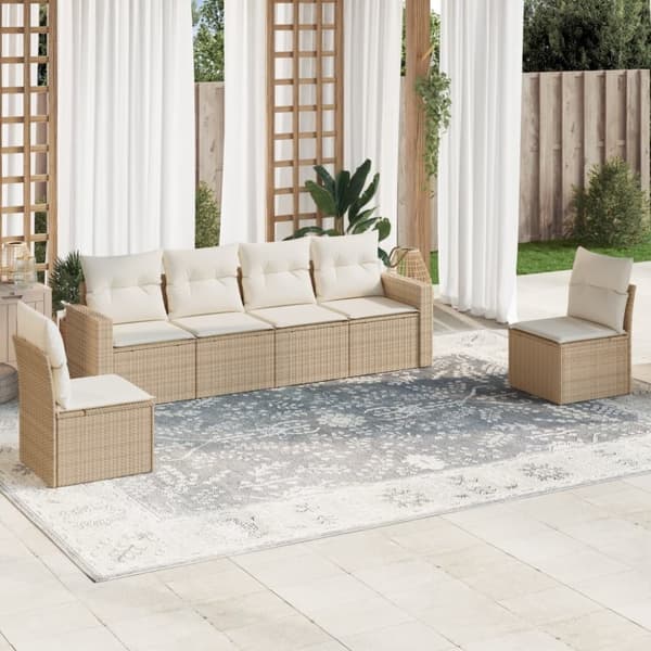 vidaXL sofasæt til haven 6 dele med hynder polyrattan beige