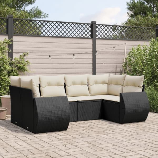 vidaXL sofasæt til haven 6 dele med hynder polyrattan sort