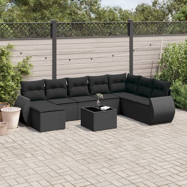 vidaXL sofasæt til haven 9 dele med hynder polyrattan sort