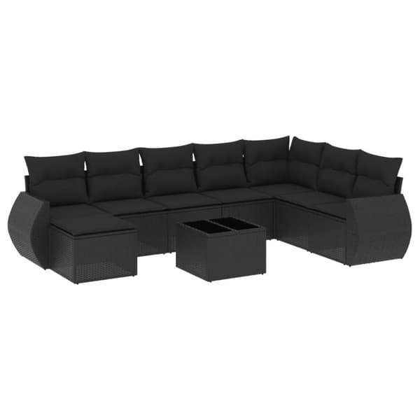 vidaXL sofasæt til haven 9 dele med hynder polyrattan sort
