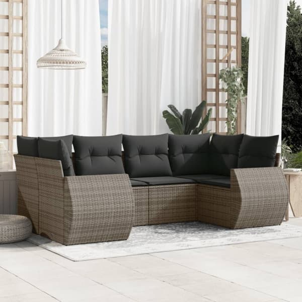vidaXL sofasæt til haven 6 dele med hynder polyrattan grå