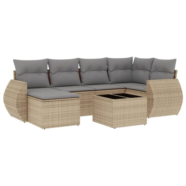 vidaXL sofasæt til haven 7 dele med hynder polyrattan beige