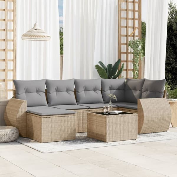 vidaXL sofasæt til haven 7 dele med hynder polyrattan beige