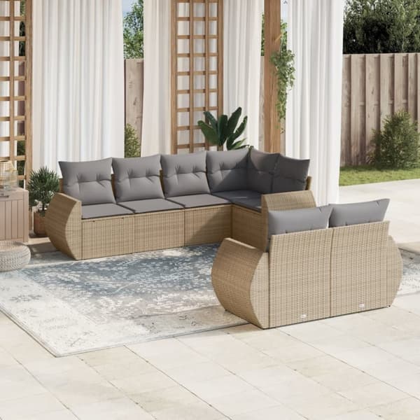 vidaXL sofasæt til haven 7 dele med hynder polyrattan beige