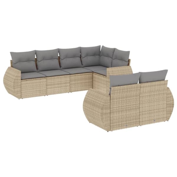 vidaXL sofasæt til haven 7 dele med hynder polyrattan beige