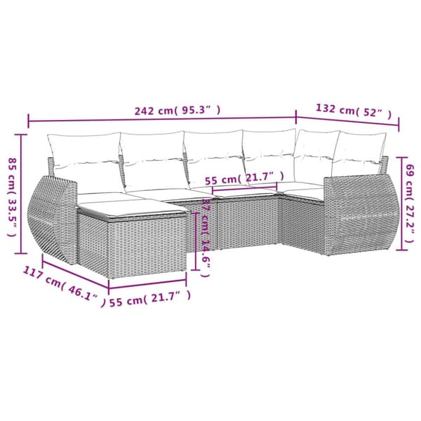 vidaXL sofasæt til haven 6 dele med hynder polyrattan sort
