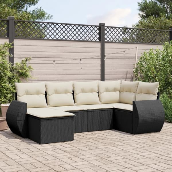vidaXL sofasæt til haven 6 dele med hynder polyrattan sort