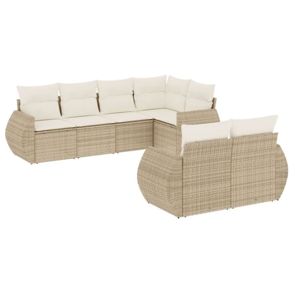 vidaXL sofasæt til haven 7 dele med hynder polyrattan beige